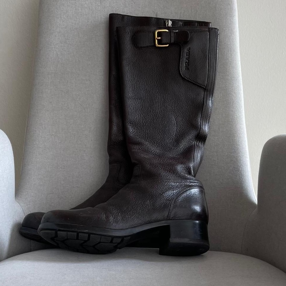 Prada Heeled Boots in Brown Leather